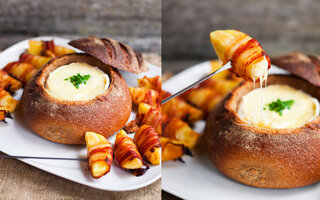 Fondue de queijo dentro do pão italiano